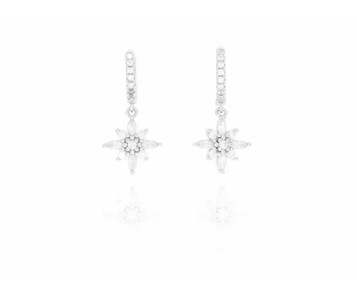 זוג עגילי כסף 925 חישוק פרח