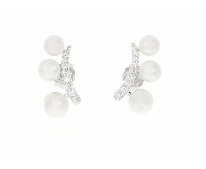 זוג עגילי כסף 925 ירח פנינים