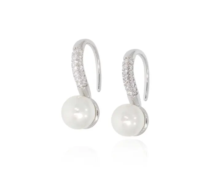 זוג עגילי כסף 925 פנינה