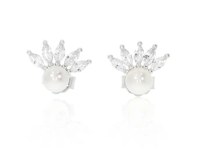 זוג עגילי כסף 925 פרח פנינה