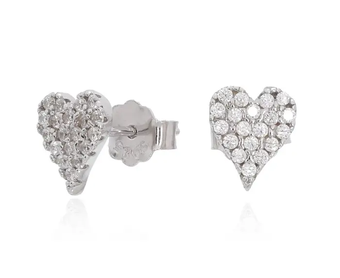 זוג עגילי לב כסף 925