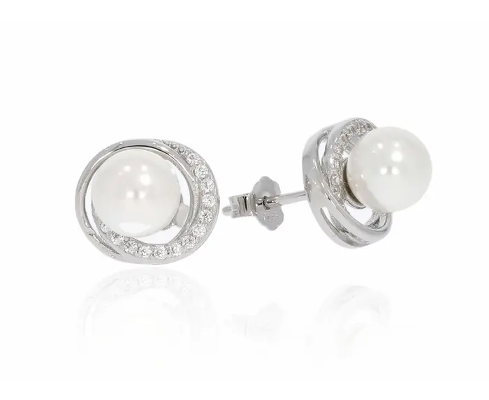 זוג עגילי פנינה כסף 925 דגם לה בל