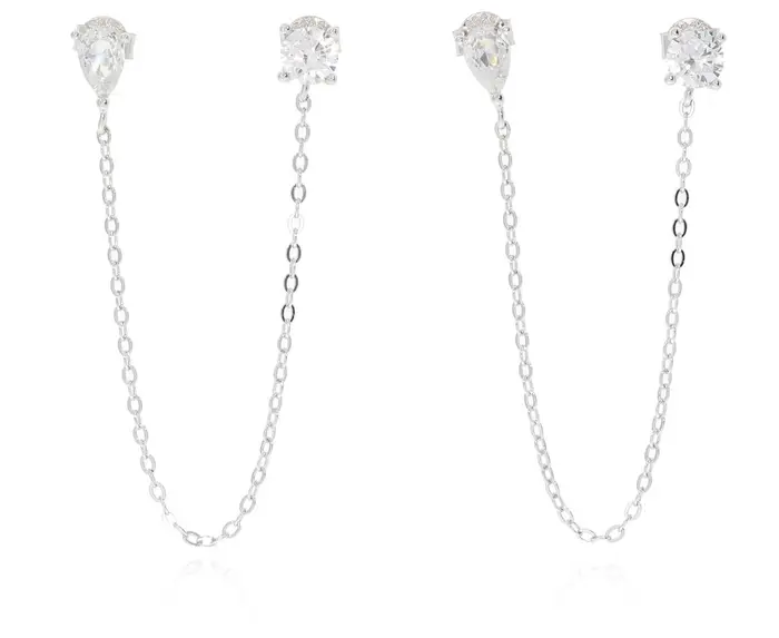 עגיל 2 חורים כסף 925