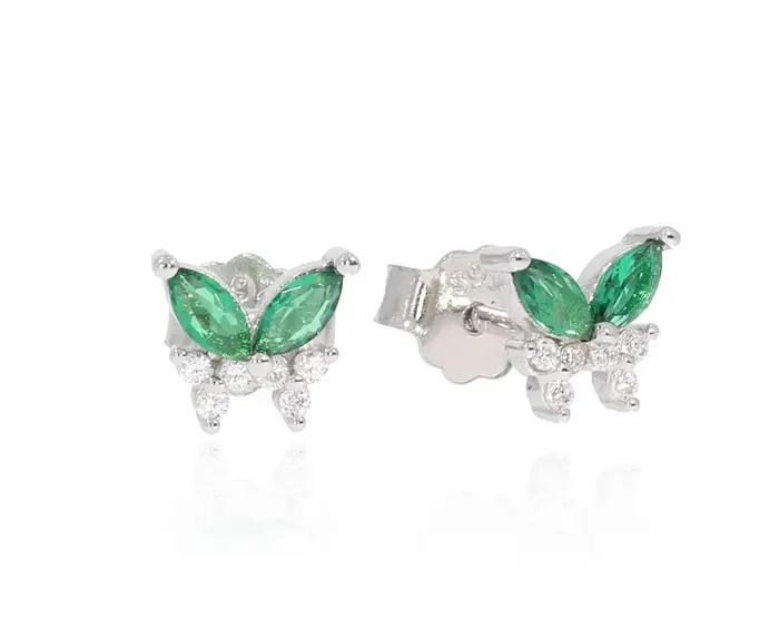 זוג עגילי פרפר כסף 925 ירוק