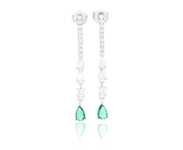 עגיל כסף 925 שטראס טיפות נופל ירוק.