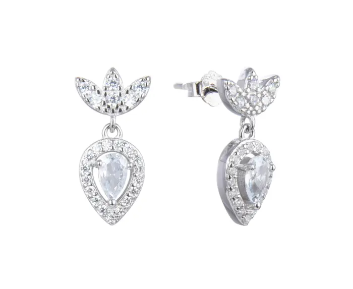 עגיל כסף לוטוס עם טיפה נופלת