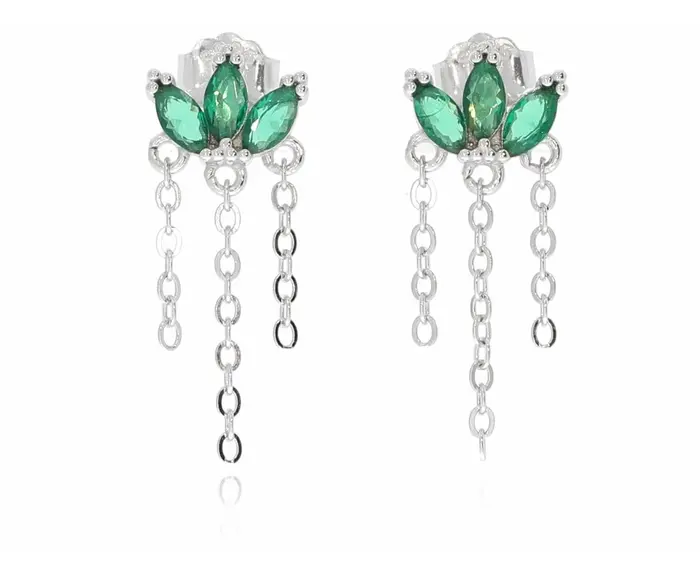 עגיל לוטוס כסף 925 נופל ירוק