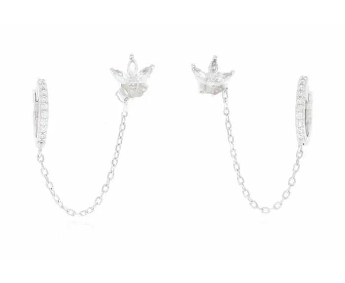 עגיל לוטוס כסף משובץ