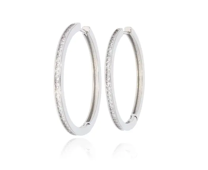 עגיל ציפוי כסף משובץ 33mm