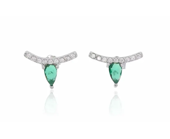 עגילי כסף 925 טיפה ירוק