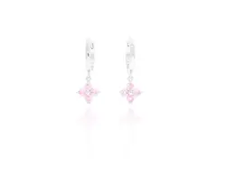 זוג עגילי כסף 925 3 אבנים חישוק ורוד