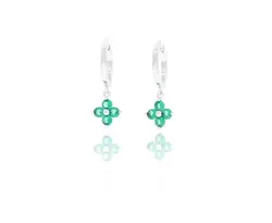 זוג עגילי כסף 925 3 אבנים חישוק ירוק