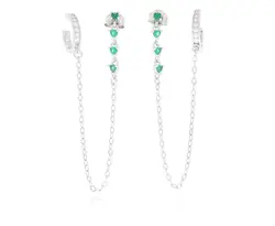 זוג עגילי כסף 925 נקודה והליקס ללא חור ירוק