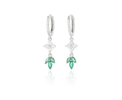 זוג עגילי כסף 925 לוטוס הפוך ירוק