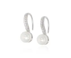 זוג עגילי כסף 925 פנינה