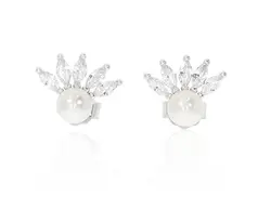 זוג עגילי כסף 925 פרח פנינה