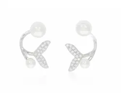 זוג עגילי פנינה כסף 925 דולפין