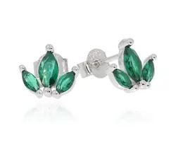 זוג עגילי לוטוס כסף 925 ירוק