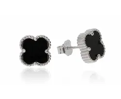 זוג עגילי פרח כסף 925 שחור