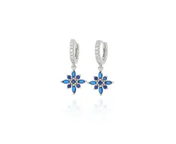 זוג עגילי פרח כסף 925 כחול