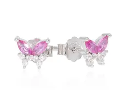 זוג עגילי פרפר כסף 925 ורוד