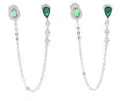 עגיל טיפה 2 חורים כסף 925 ירוק