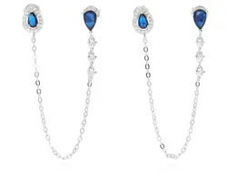 עגיל טיפה 2 חורים כסף 925 כחול