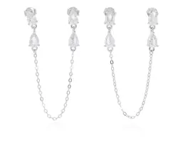 עגיל טיפה הפוכה 2 חורים כסף 925