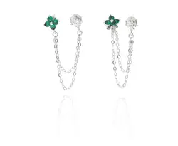 עגיל כסף 2 חורים נופל פרח ירוק