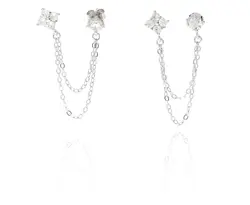 עגיל כסף 2 חורים נופל פרח כסף