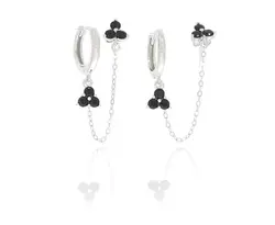 עגיל כסף 2 חורים נופל שחור