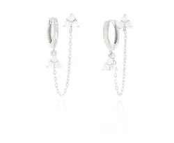 עגיל כסף 2 חורים נופל כסף