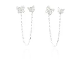 עגיל כסף 2 חורים נופל פרפר.