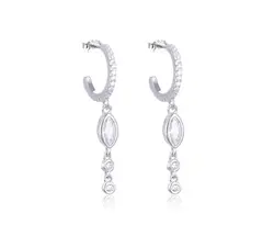 עגיל כסף משובץ חצי ירח