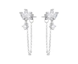 עגיל כסף משובץ פרח