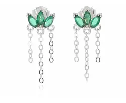 עגיל לוטוס כסף 925 נופל ירוק