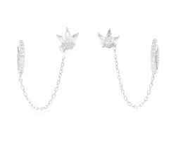 עגיל לוטוס כסף משובץ