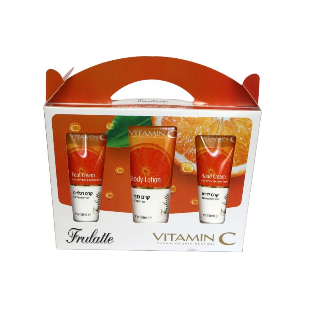 מארז מפנק קרם ידיים קרם רגליים וקרם גוף מכיל ויטמין סי – Frulatte פרולט