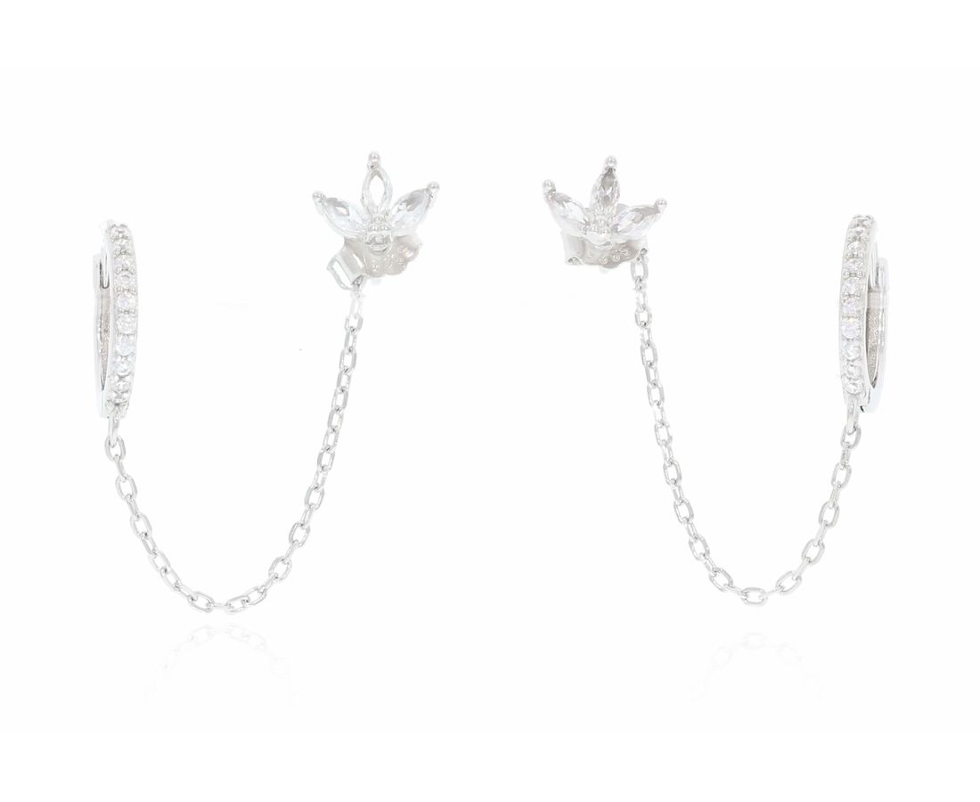 עגיל לוטוס כסף משובץ