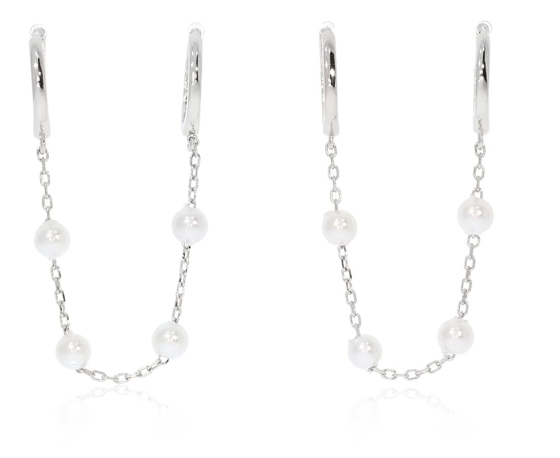 זוג עגילי חישוק פנינים כסף 925