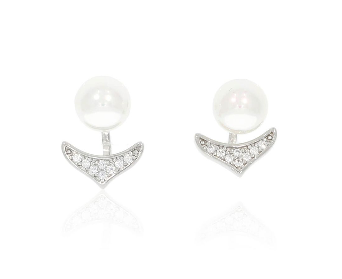 זוג עגילי פנינה כסף 925 סירה