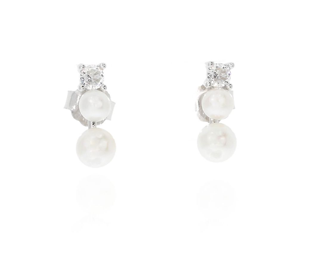 זוג עגילי פנינה כסף 925 עיגול