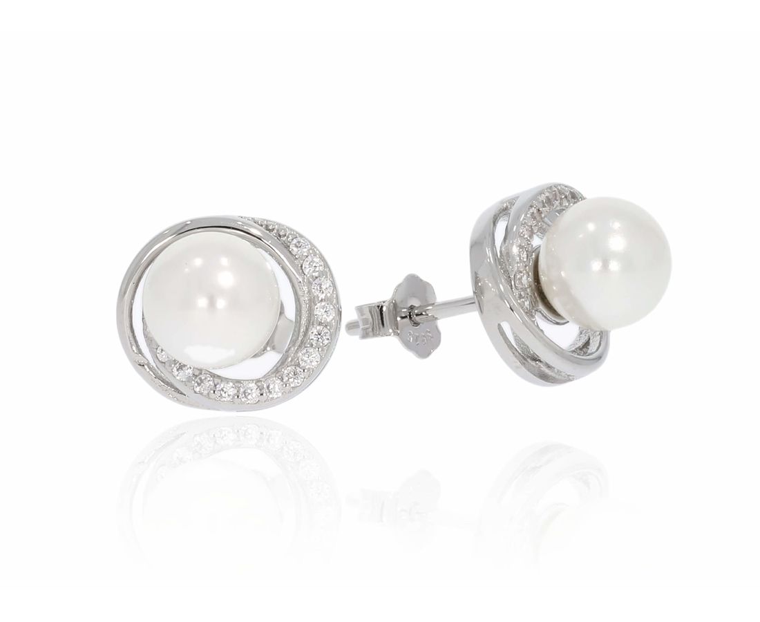 זוג עגילי פנינה כסף 925 דגם לה בל