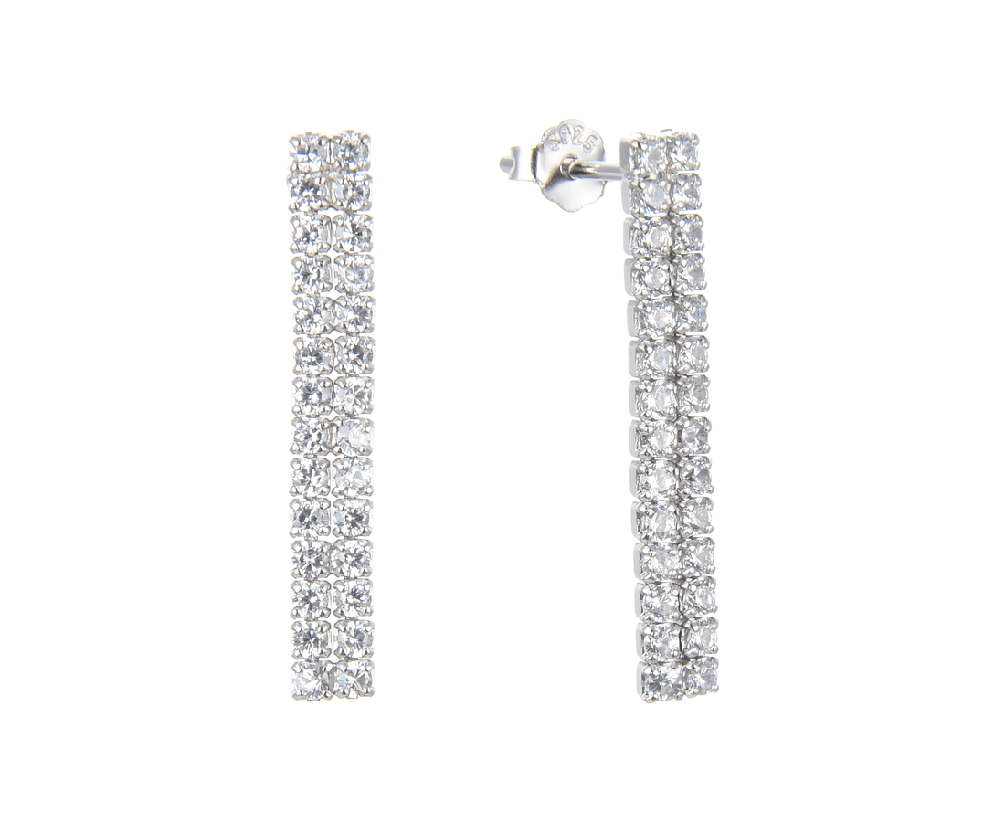 עגיל 2 פסים ארוך משובץ