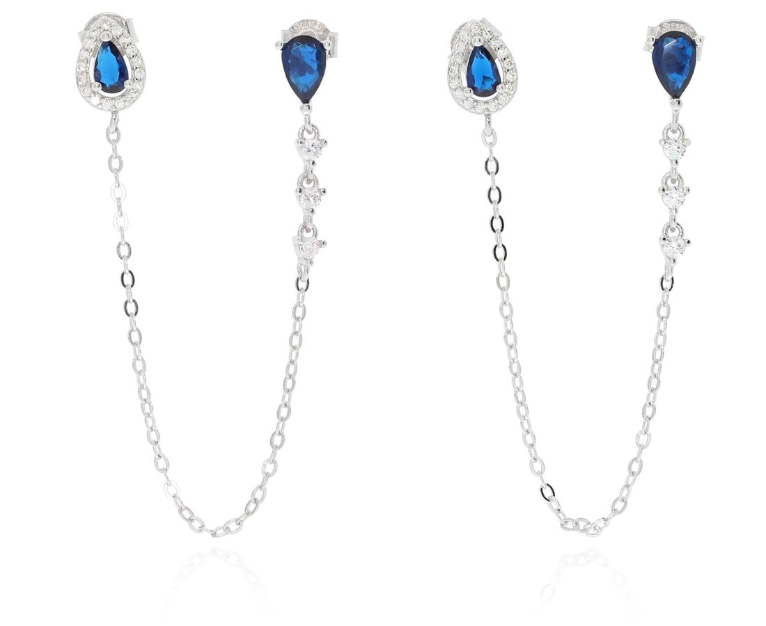 עגיל טיפה 2 חורים כסף 925