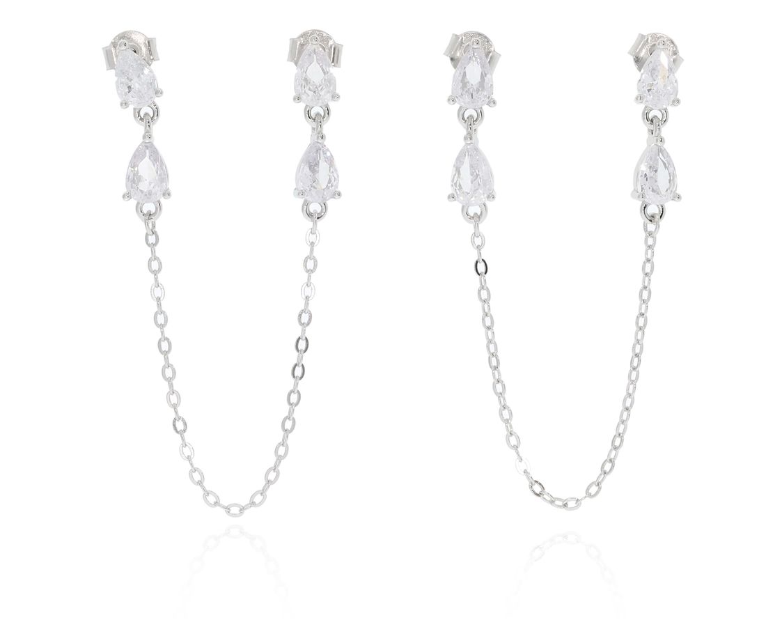 עגיל טיפה הפוכה 2 חורים כסף 925