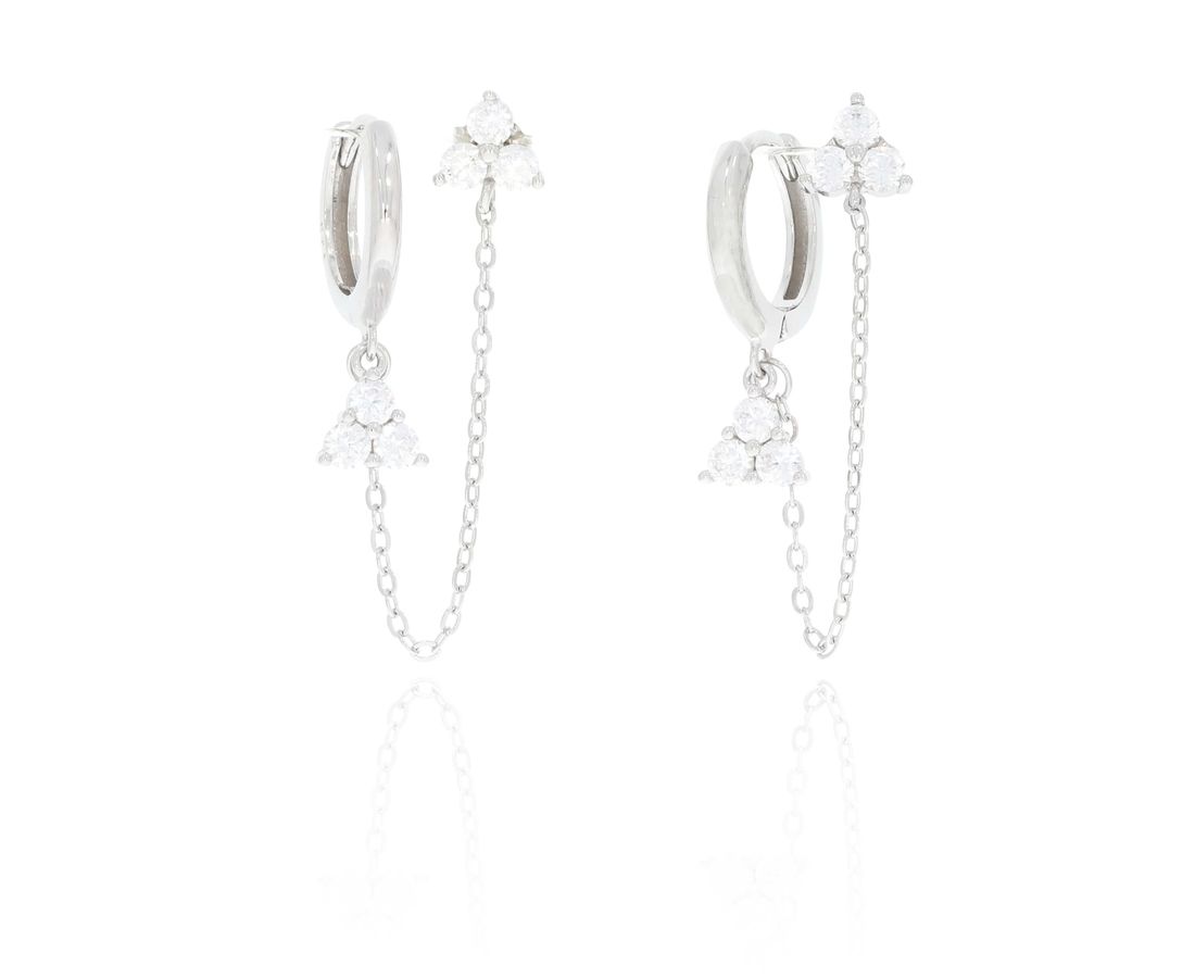 עגיל כסף 2 חורים נופל