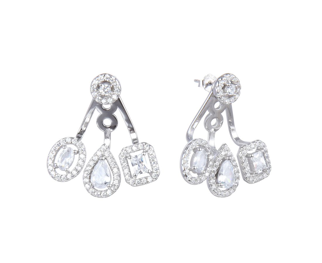 עגיל כסף משובץ 3 טיפות