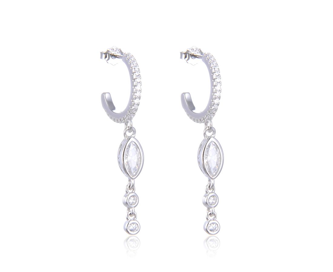 עגיל כסף משובץ חצי ירח