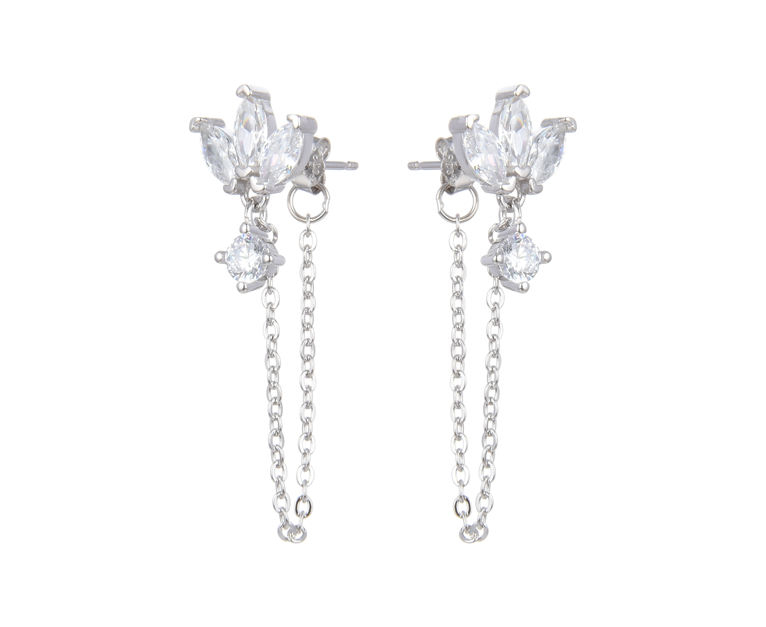 עגיל כסף משובץ פרח